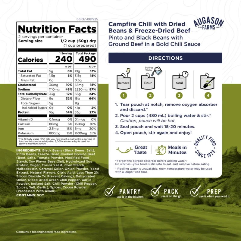 Augason Farms Outdoor Meal Campfire Chili Augason Farms Outdoor Meal Campfire Chili