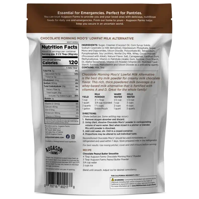 Augason Farms Morning Moo Chocolate Milk Alternative Pouch Augason Farms Morning Moo Chocolate Milk Alternative Pouch