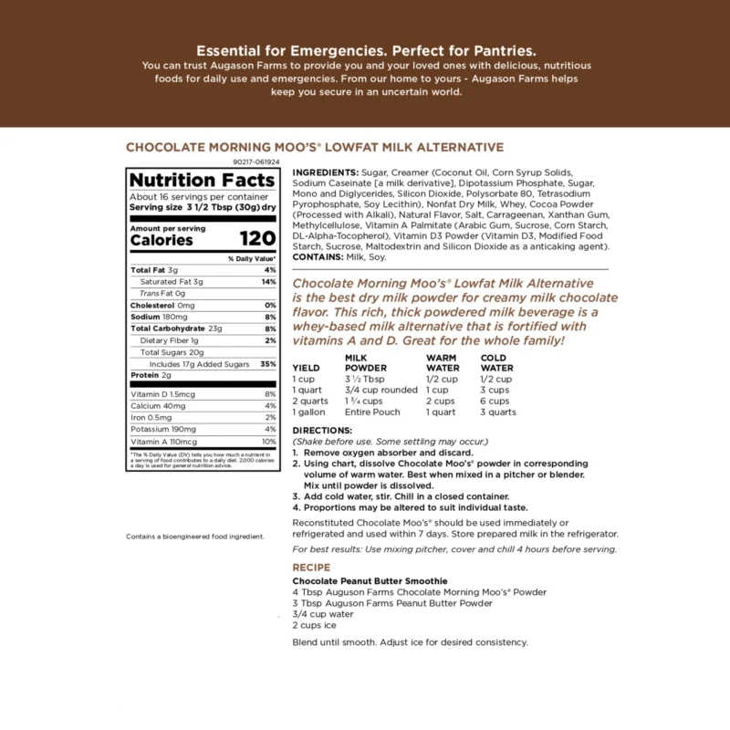 Augason Farms Morning Moo Chocolate Milk Alternative Pouch Augason Farms Morning Moo Chocolate Milk Alternative Pouch