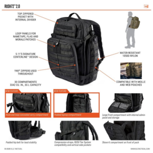 5.11 Tactical Rush72 2.0 Backpack Features