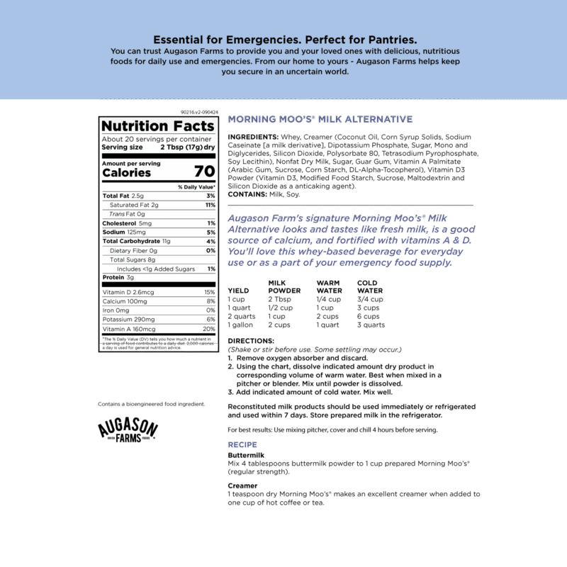 Augason Farms Morning Moo Milk Alternative Pouch- Augason Farms Morning Moo Milk Alternative Pouch