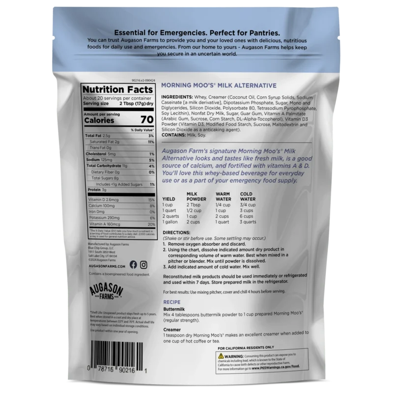 Augason Farms Morning Moo Milk Alternative Pouch- Augason Farms Morning Moo Milk Alternative Pouch