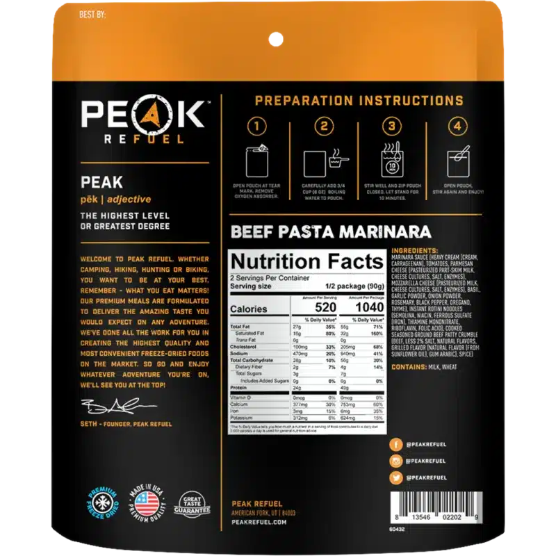 Peak Refuel Beef Pasta Marinara Peak Refuel Beef Pasta Marinara