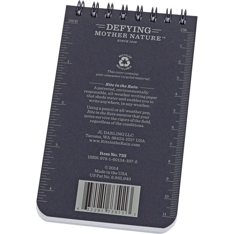 Rite in the Rain® 3x5 Top Spiral Notebook - BLKa Rite in the Rain® 3x5 Top Spiral Notebook - BLK
