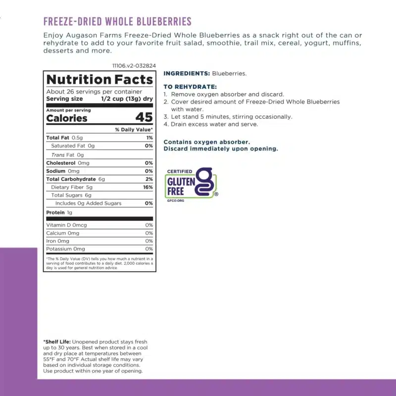 Augason Farms Freeze-Dried Whole Blueberries Augason Farms Freeze-Dried Whole Blueberries