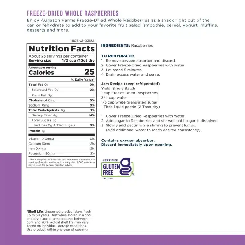 Augason Farms® Freeze Dried Whole Raspberries #10 Can Augason Farms® Freeze Dried Whole Raspberries #10 Can