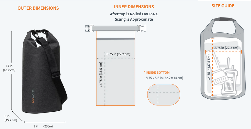 GoDark Faraday Dry Bag - 10 Liter Dimensions