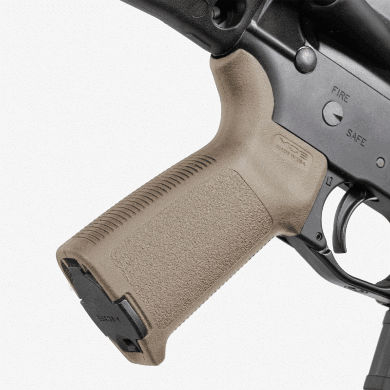 magpul-moe-ar15-grip-fde-on-rifle MOE AR15 Grip on rifle, FDE